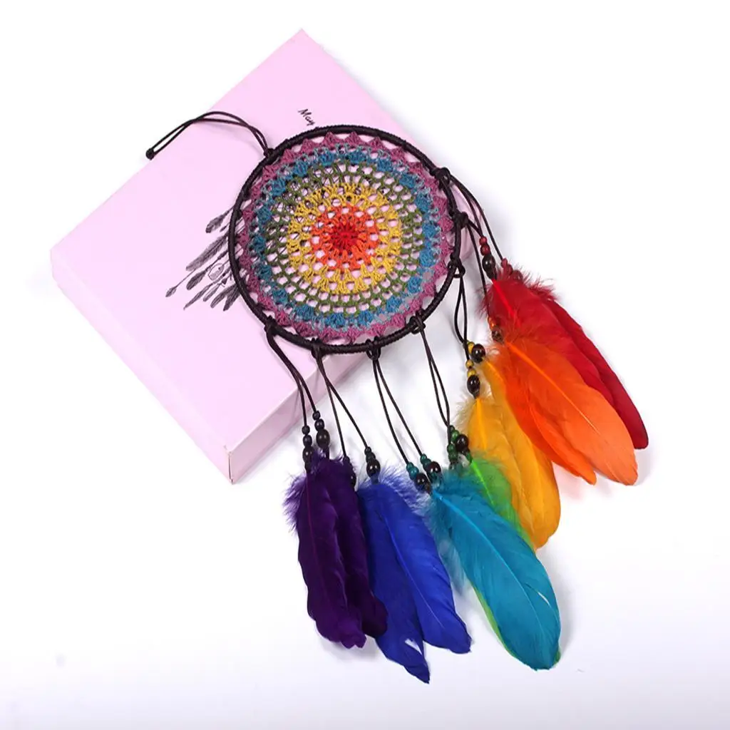 Handmade Circular Net with Feathers Wall Hanging Decorations