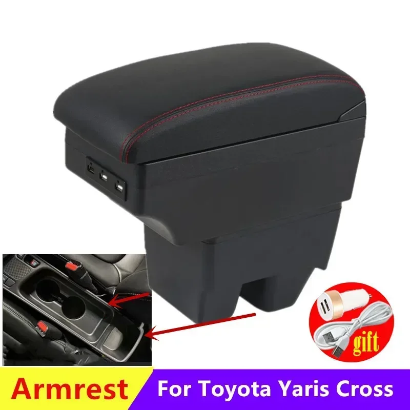 Accoudoir Toyota Yaris 2015-2021 Noir Avec Coutures Rouges - Console Centrale Rangement & Porte-Boissons