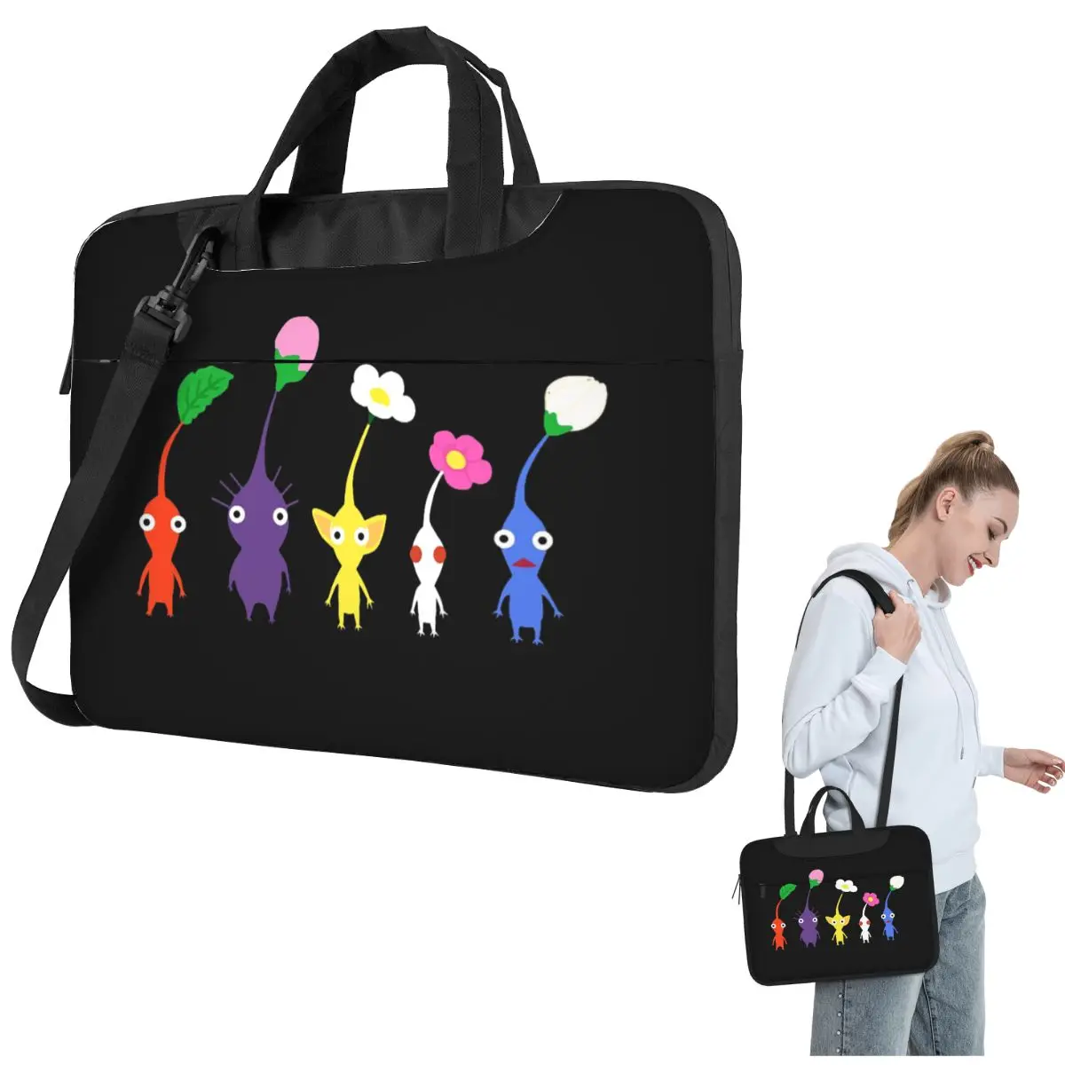 Cute Pikmin Pattern Blue Crossbody Laptop Bag Case Computer Bag 13 14 15.6 Inch Notebook Pouch for Lenovo