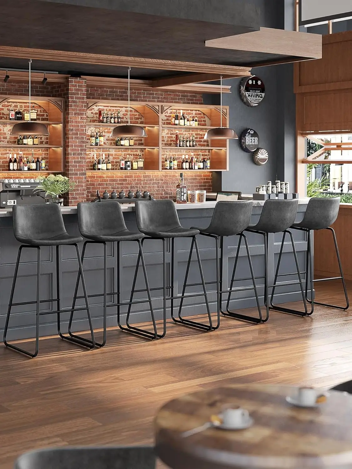 

Bar Stools Set of 6, 30 Inches Counter Height Bar Stools with Back, Modern Faux Leather Barstools with Metal Legs, Customized