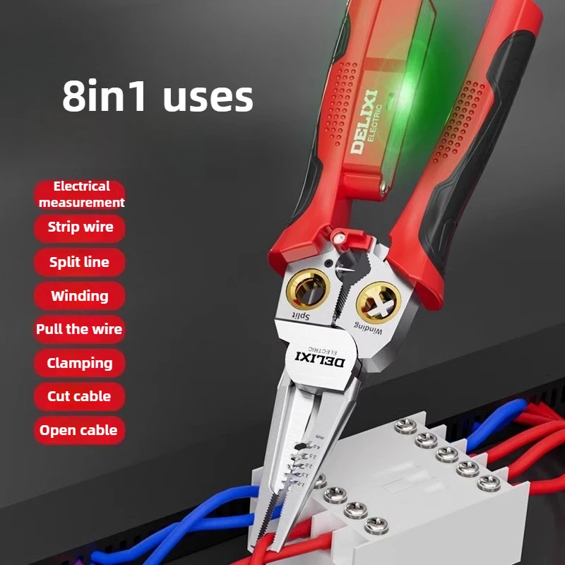 8In1 Voltage Measuring Pliers Multi-function Electrician Wire Stripper Electric Pen Voltage Tester Pliers Waterproof Cutter Tool