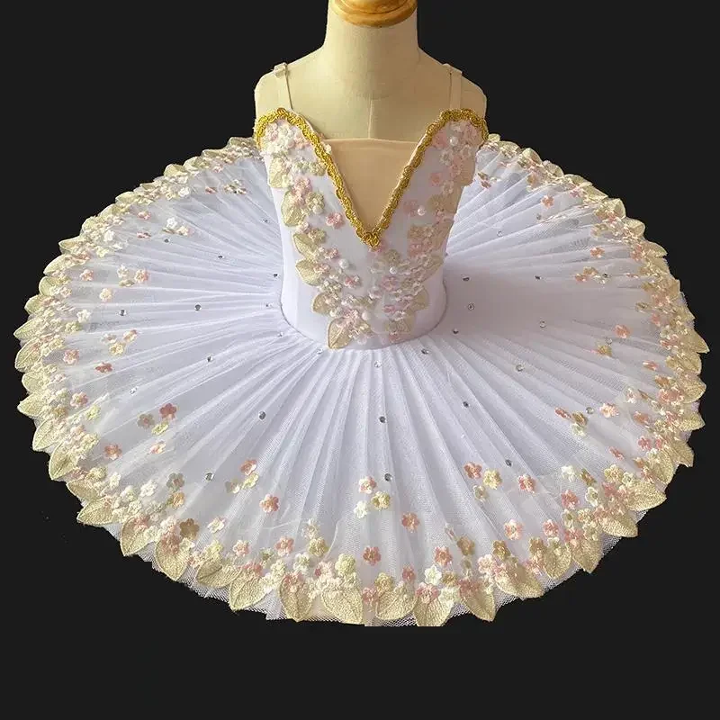 Tutú de Ballet de bailarina profesional blanco para niños, niñas y adultos, trajes de baile con tutú de panqueque, vestido de Ballet para niñas