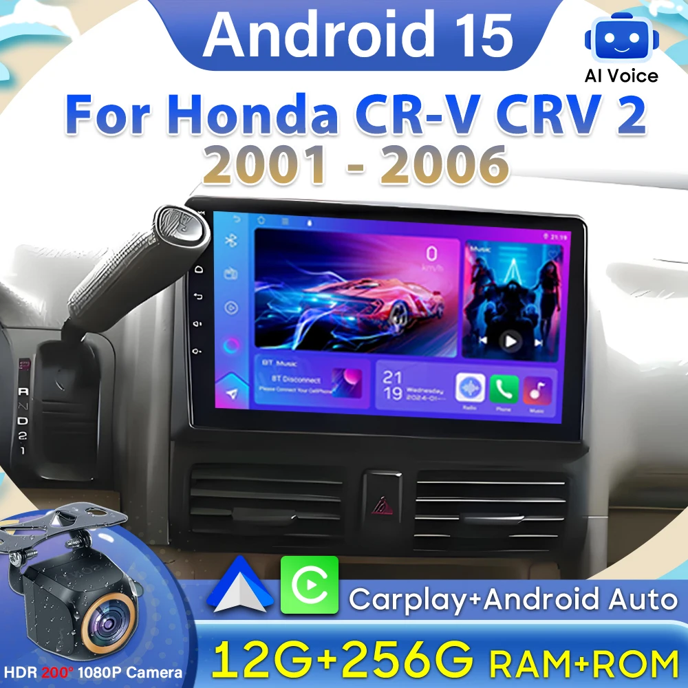 

For Honda CR-V CRV 2 2001 - 2006 Android 15 DVD Carplay Video Car Radio GPS Navigation 4G Wifi Automotive Multimedia Screen GPS
