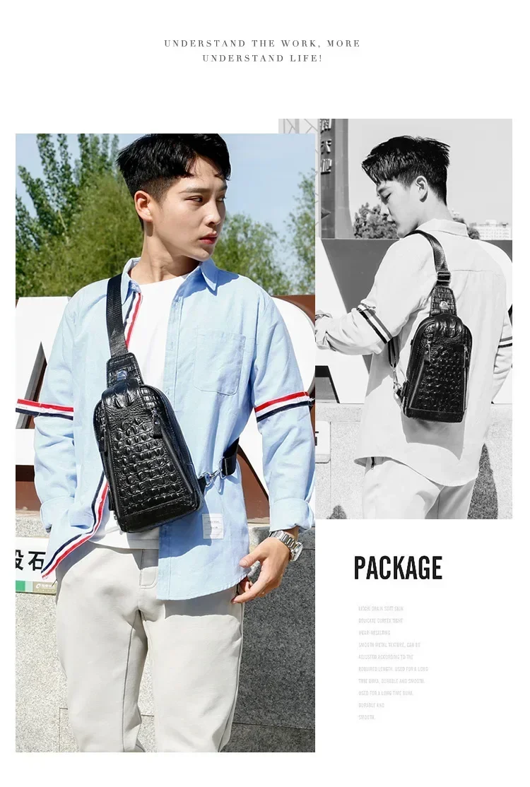 2027 New Fashion Genuine Leather Men Waist Packs Bag Male Casual Chest Pack Alligator Boy Brand Design Chest Shoulder Bags