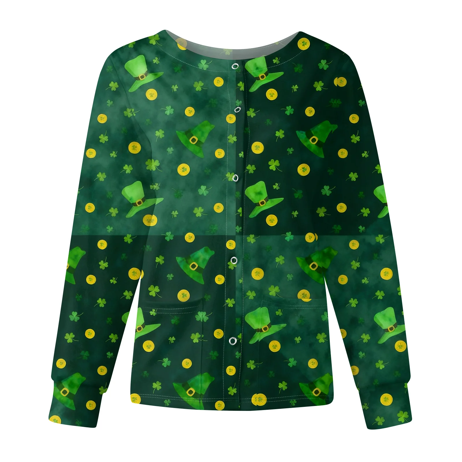 Ladies' Casual Fashion Long Sleeve Single Breasted St. Patrick's Day Print Workwear Jacket Tops Dental Hospital Clinic Uniforms