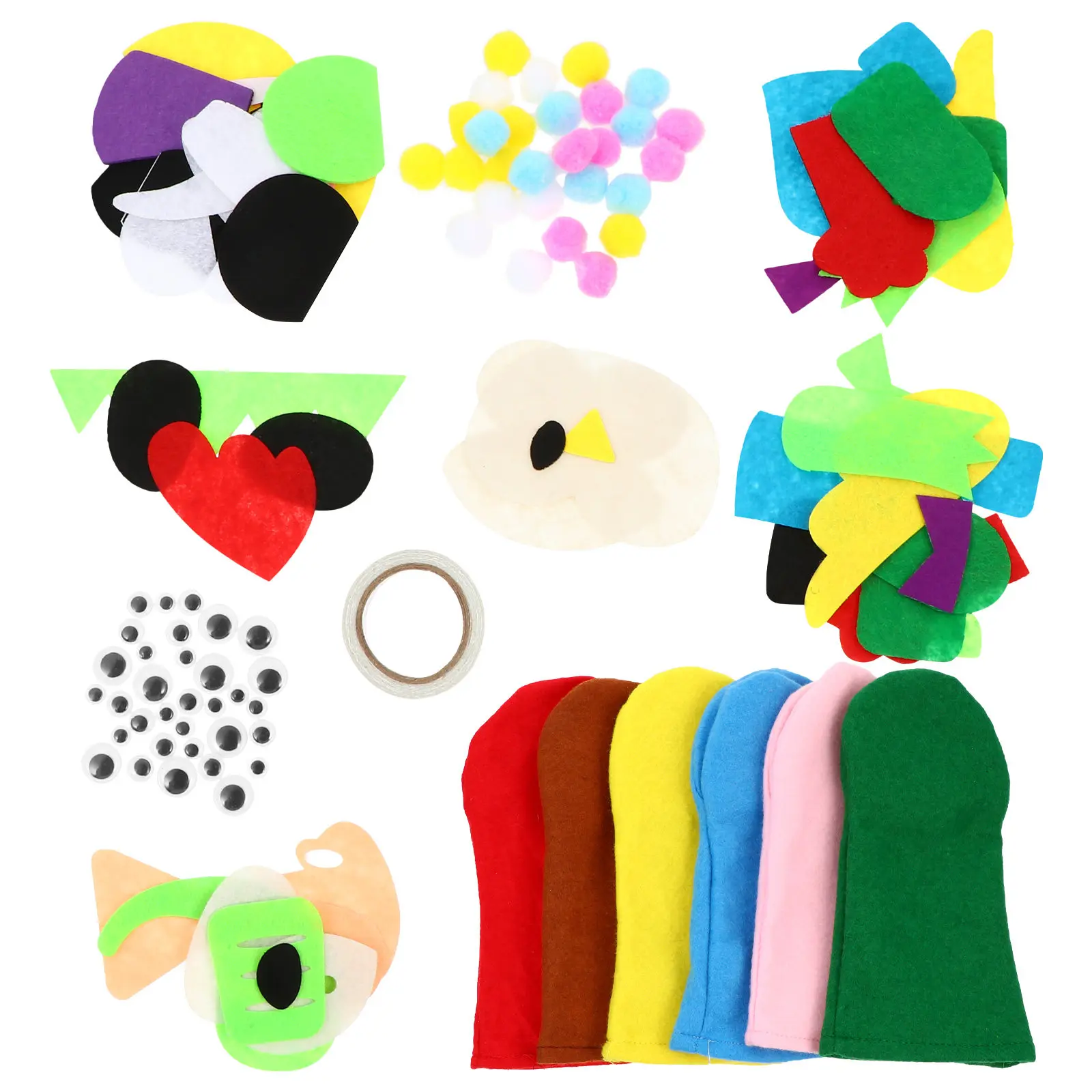 6sets-felt-hand-puppet-diy-material-kit-cartoon-style-accessories-kids-parent-child-educational-craft-training-skills