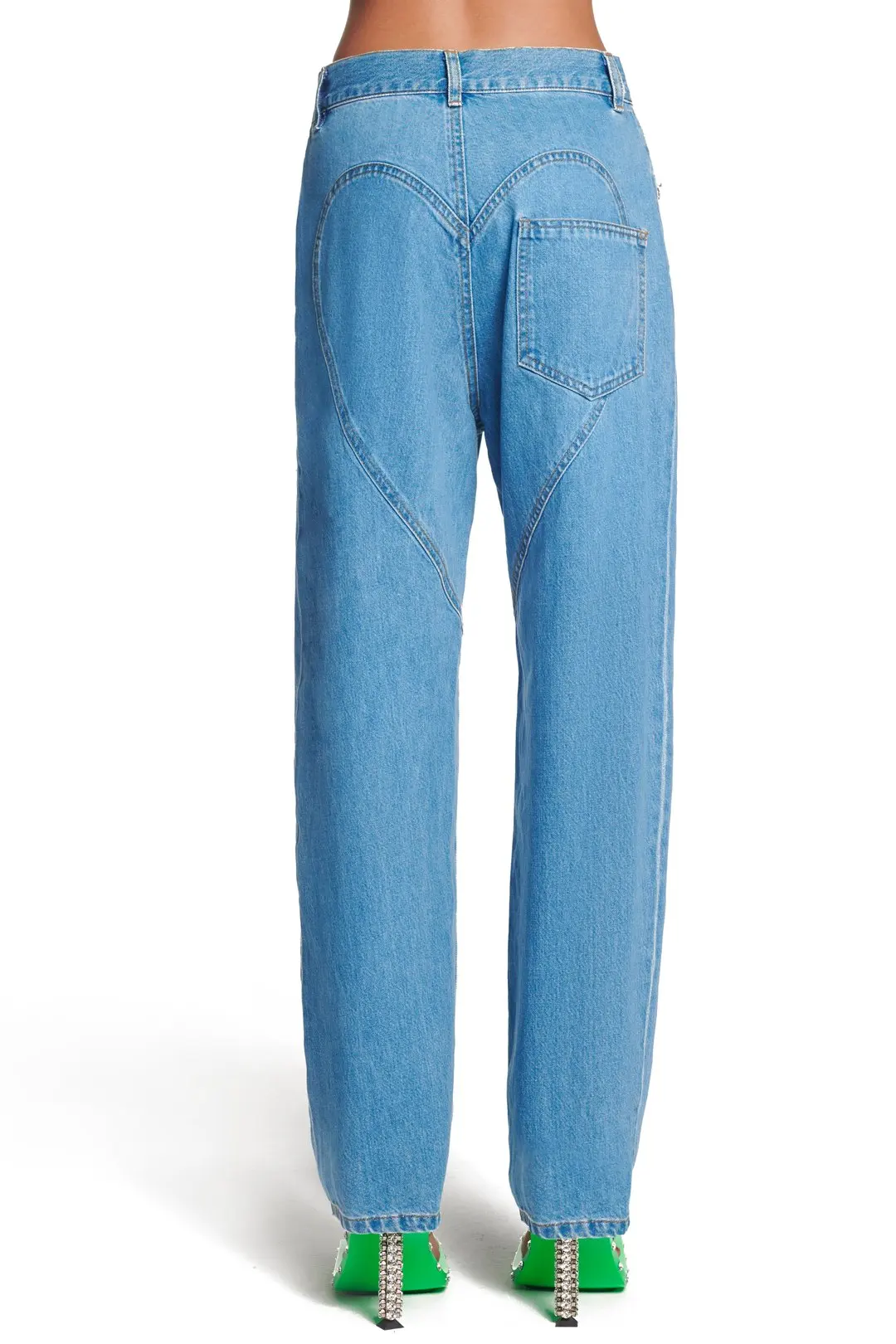 Woman's Hollow Out Set Auger Cotton Denim Light Blue Jeans Ankle-Length Pants Straight Wide Leg Pants