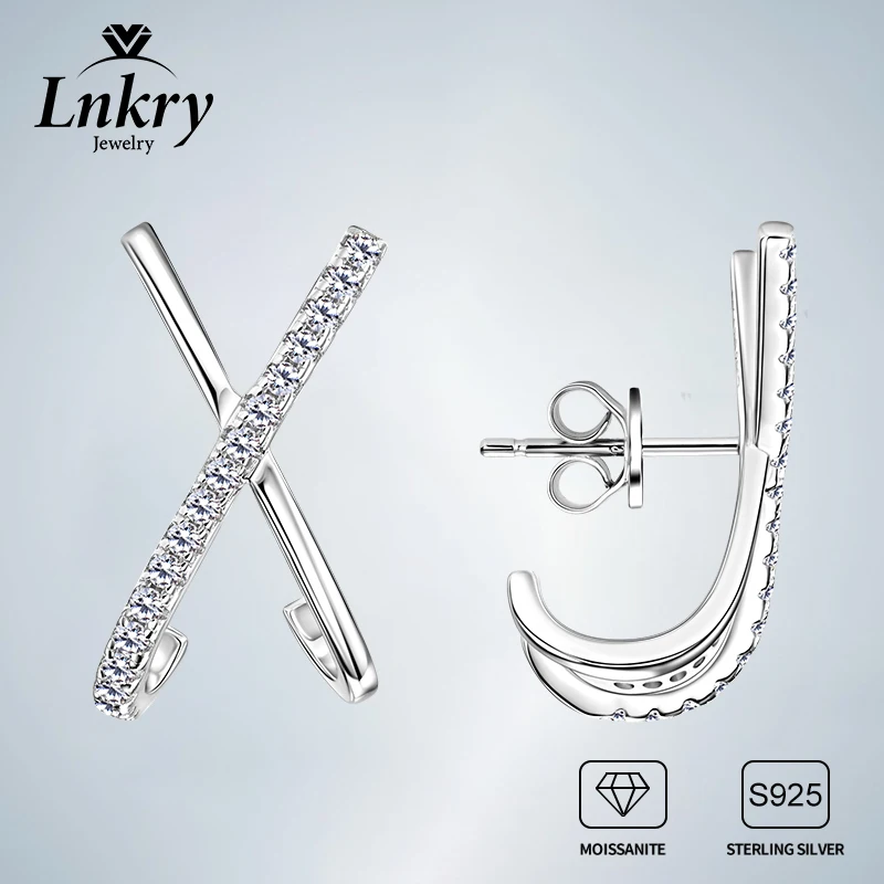 

Сертифицированные Lnkry серьги-гвоздики с муассанитом D0.20CT для женщин, серьги из стерлингового серебра 925 пробы, X-образные серьги, вечерние украшения
