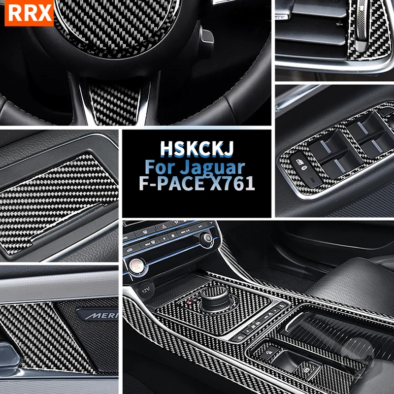 Для Jaguar F-PACE X761 XE X760 XF X260 Наклейка из настоящего углеродного волокна Стеклоподъемник AC CD Рамка переключения автомобиля Внутренние аксессуары Декоративные