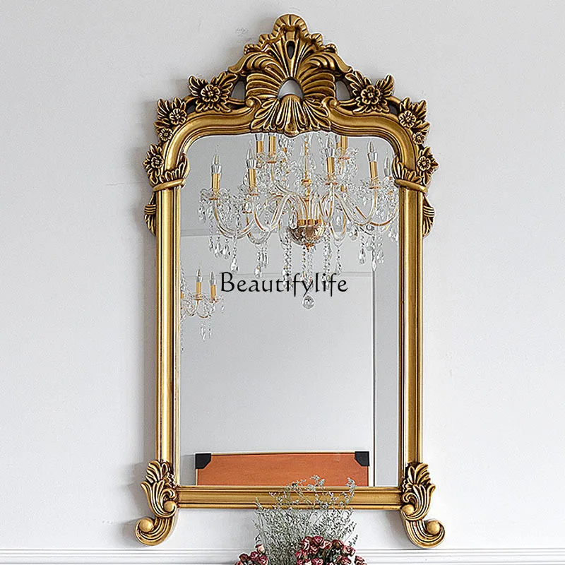 

European retro carved vanity mirror wall hanging bedroom retro bathroom vanity mirror