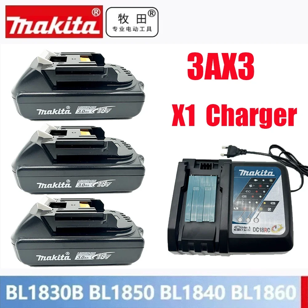 100% originele Makita 18V batterij 18650 oplaadbare lithium-ionbatterij, vervangbare Makita BL1830 BL1860B met 18V 3A oplader