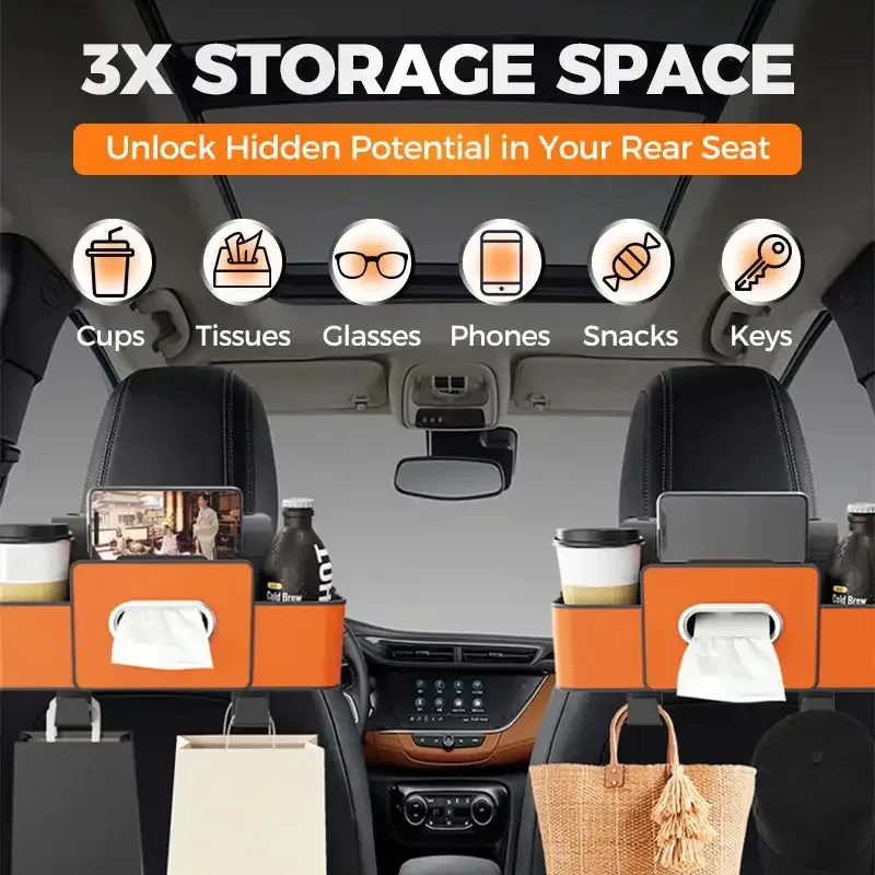 Car Multifunctional Seat Back Waterproof Storage Bag in Car Tissue Box Car Seat Back Organizer Double Hooks Tidying Hanging Bags