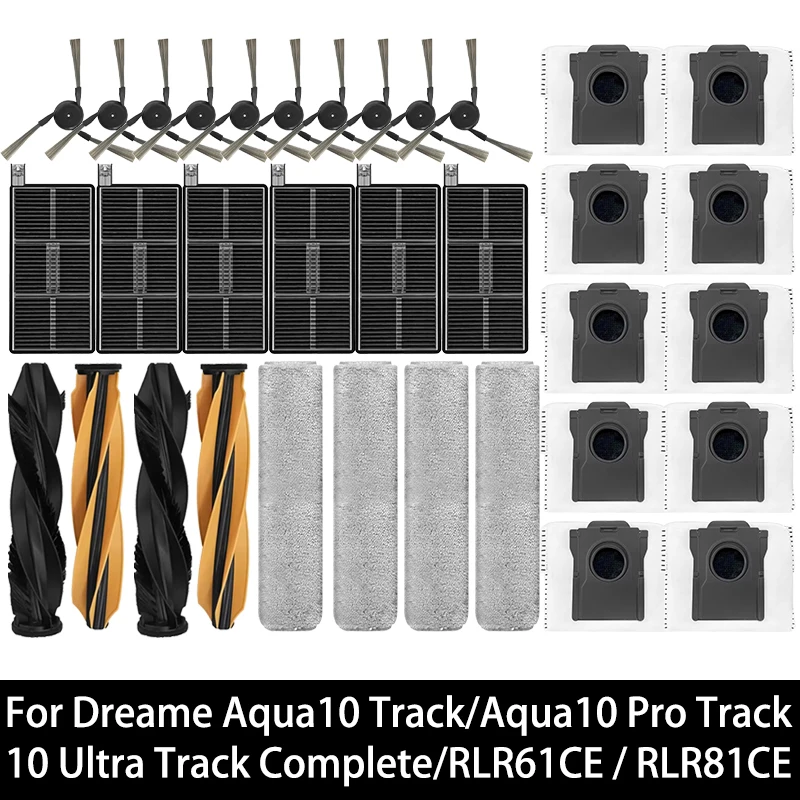 For Dreame Aqua10 Track, Aqua 10 Pro Track, 10 Ultra Track Complete, RLR61CE / RLR81CE Parts Brush Filter Mop Bag Accessories