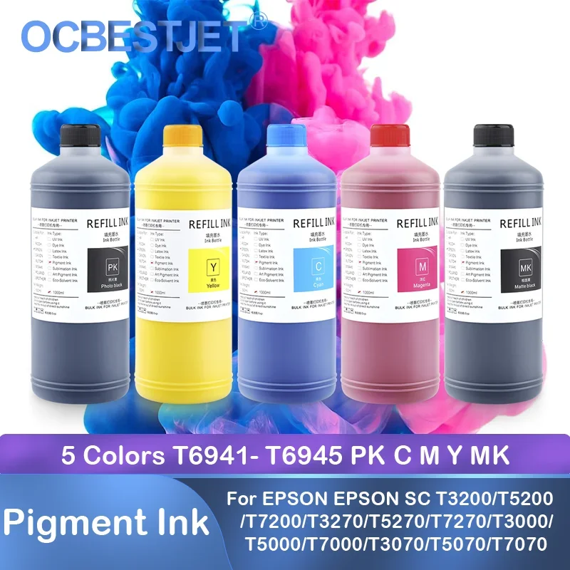Tinta de pigmento para impresora EPSON SC, 5 colores, T6941-T6945, alta calidad, 1000ML, T3200, T5200, T7200, T3270, T5270, T7270, T3000, T5000, T7000