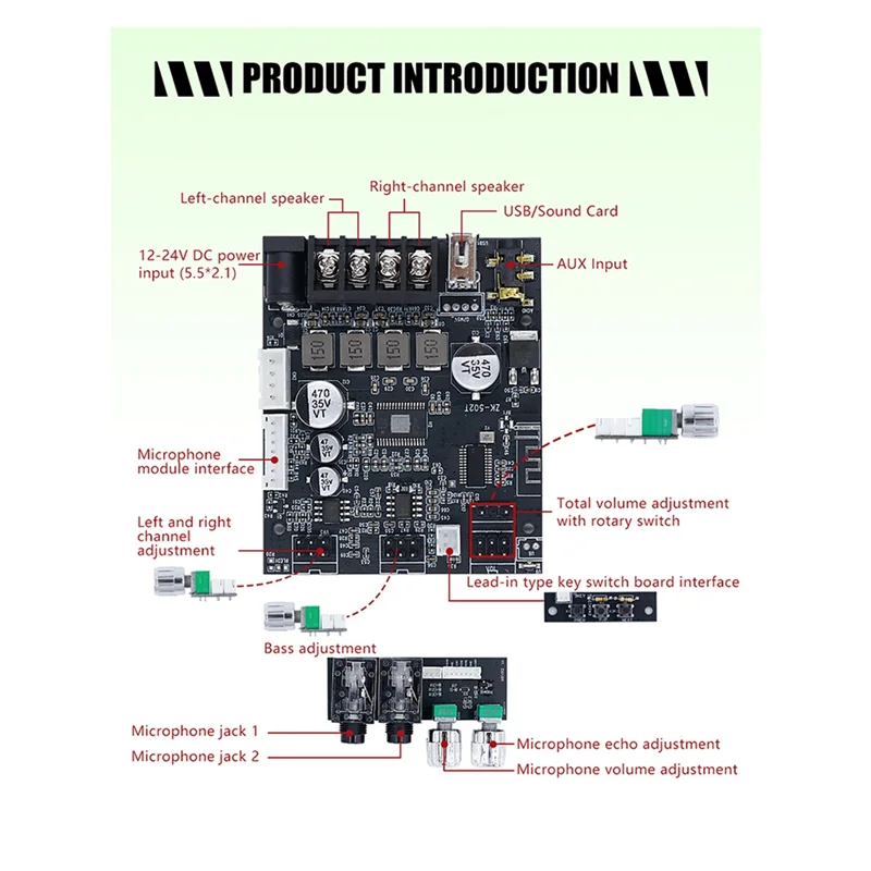 【GLAD】ZK-502T 100W Amplifier Board Leaded Integrated Bluetooth 5.4 Power Stereo Amplifier Board TPA3116D2