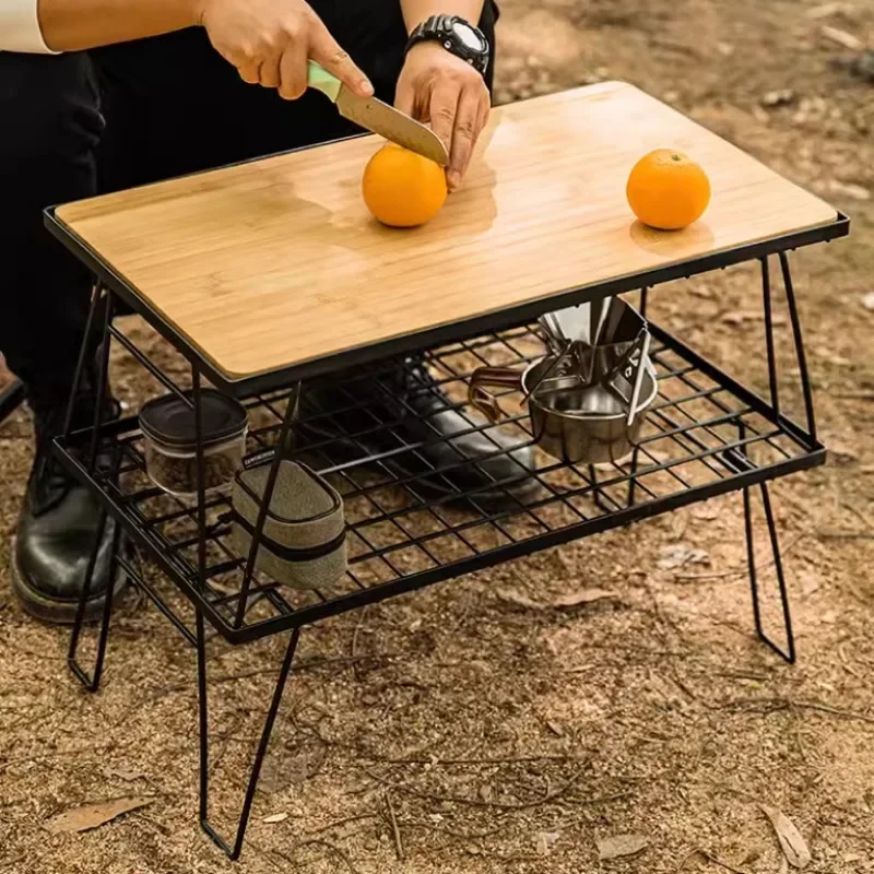

Outdoor Portable Folding Picnic Table with Multi-layer Ironware Storage Rack and Carrying Case for Vehicle