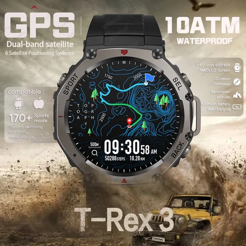 Reloj inteligente t-rex 3 GPS 10ATM IP69K reloj resistente al agua brújula altímetro llamada reloj inteligente deportivo militar hombres para pulsera HUAWEI