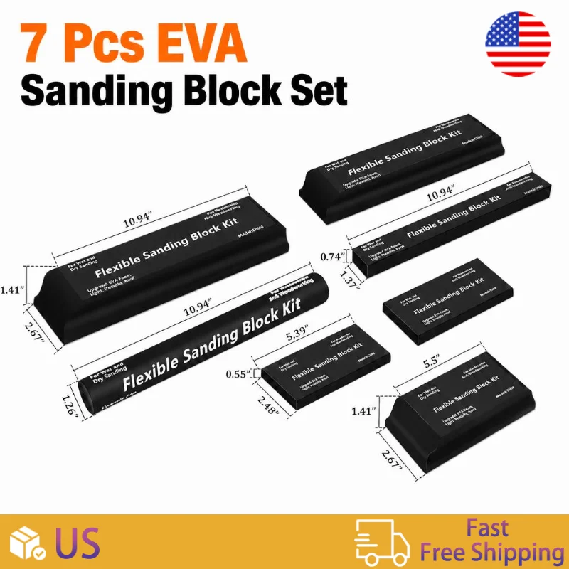 7 PCS EVA Sanding Blocks Set Flexible EVA Foam Wet or Dry Autobody Hand Sanding Blocks Kit For Woodworking Bodywork Auto Car