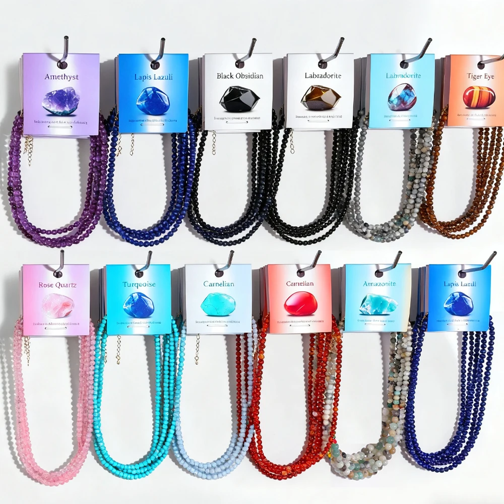 بسيطة 4 مللي متر الخرز المختنق القلائد للنساء الرجال اللازورد العقيق الحجر الطبيعي سلاسل على الرقبة فام السيدات مجوهرات هدية