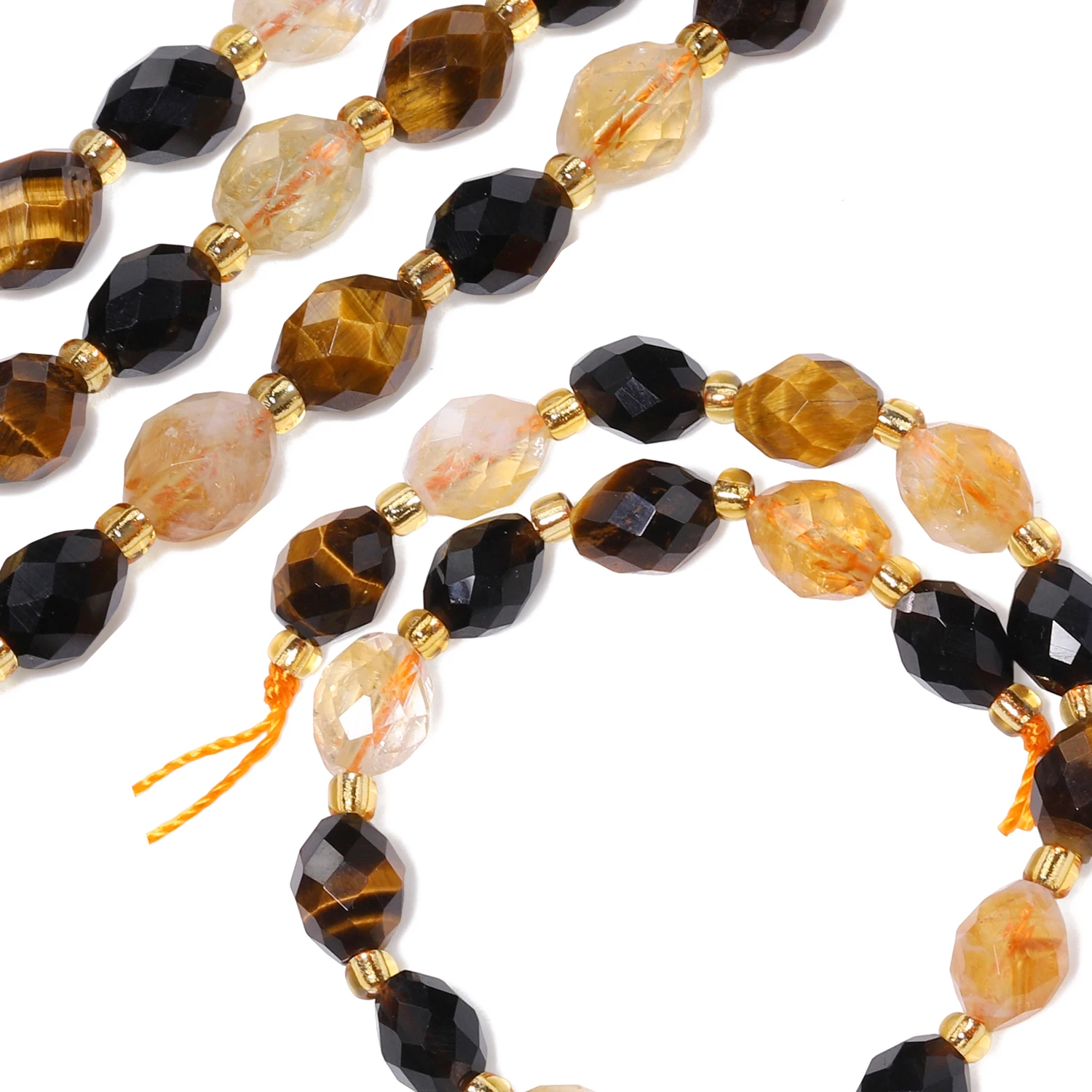 6x8mm Faceted Oval Mix Natural Stone Obsidian Tiger Eye Citrine Beads Rice Shape Spacer Beads for Jewelry Making DIY Bracelets