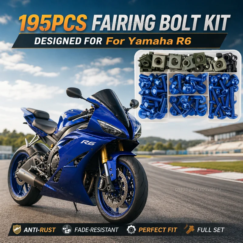 195Pcs Motorcycle Aluminum Fairing Bolt Screws Kit Nut Clips For Yamaha YZFR6 YZF R6 R6S 1999-2015 2005 2007 2010 CNC Fastener