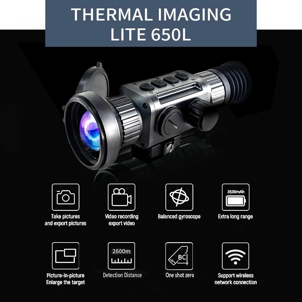 LITE-650L 640x512 8X 2600m Night Vision Thermal Scope for Hunting IP67 50mm Video Rec PIP WiFi