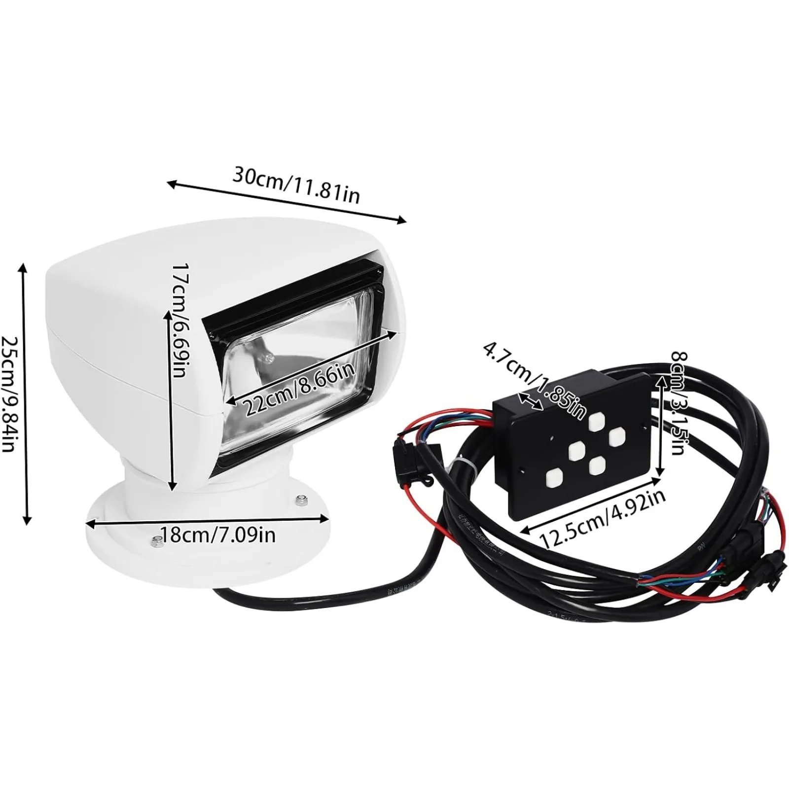 Lampu Sorot Kapal Lampu Sorot Perahu Remote Control 12V 100W Tahan Air 360 °   Lampu Putar untuk Kapal Truk Mobil Putih