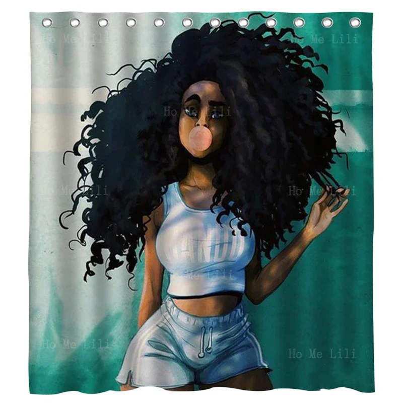 Stolen Goods Drawing Swag Cartoon Natural Hairstyle Charming Black Fashionable Girl Magic Art Shower Curtain By Ho Me Lili