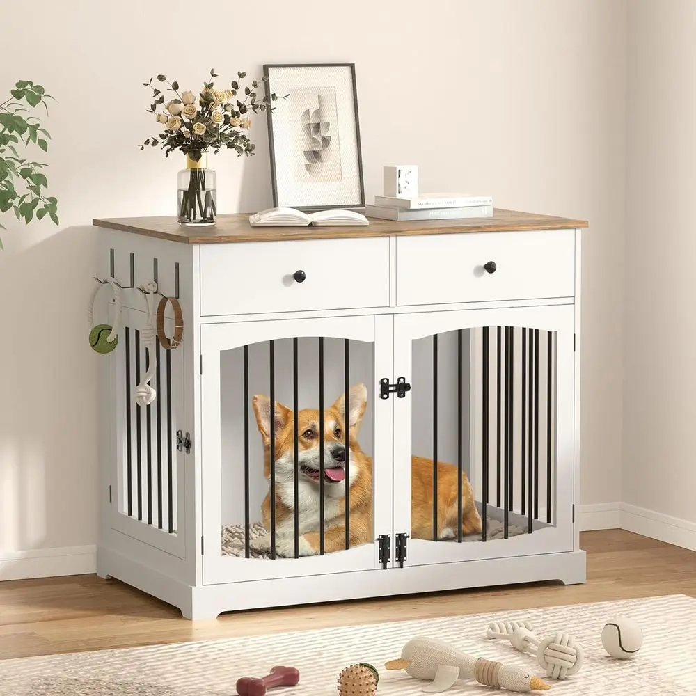 

40 Dog Crate Furniture, Wooden Dog Kennel with Storage Drawers, End Table Dog House Indoor, Decorative Dog Crates for Small Medi