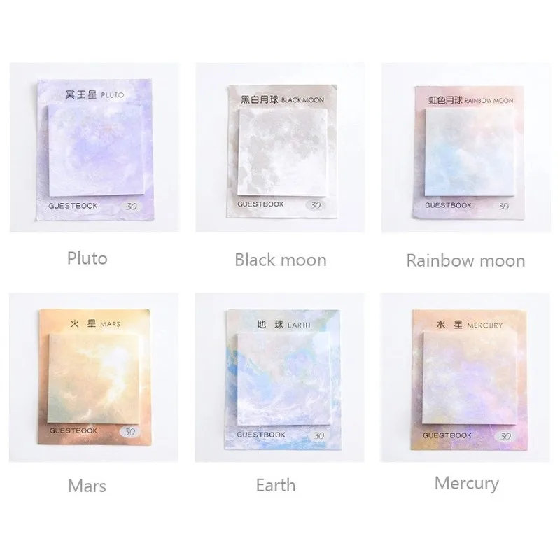 Kawaii Sticky Notes Planet Series Colored Memo Pad 11x9cm Bookmark Decorative for Students School Office Stationary