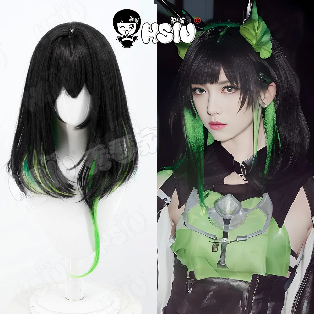 

Mon3tr Cosplay Wig HSIU Black green mixed long hair Synthetic Wig Game Arknights Cosplay Wig
