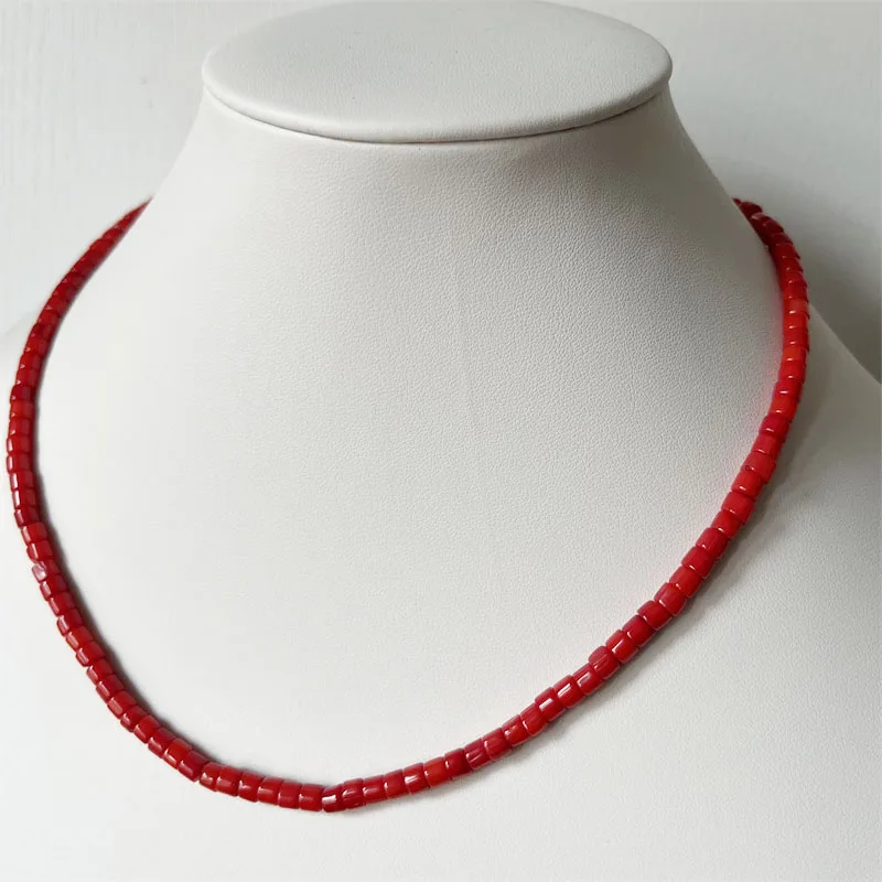 3-4*4-5MM Heishi Red Coral Necklace Genuine Natural Choker Disc Gemstone Women High Quality Jewelry Design Handmade Gift