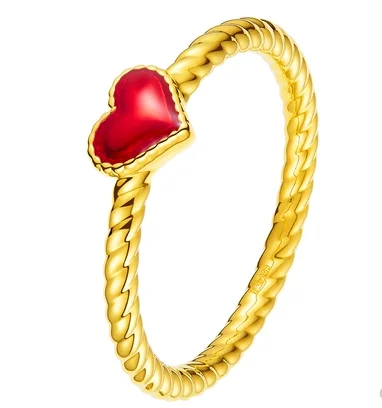 24k pure gold rings for women red heart rings gold finger ring small ring gold engagement rings