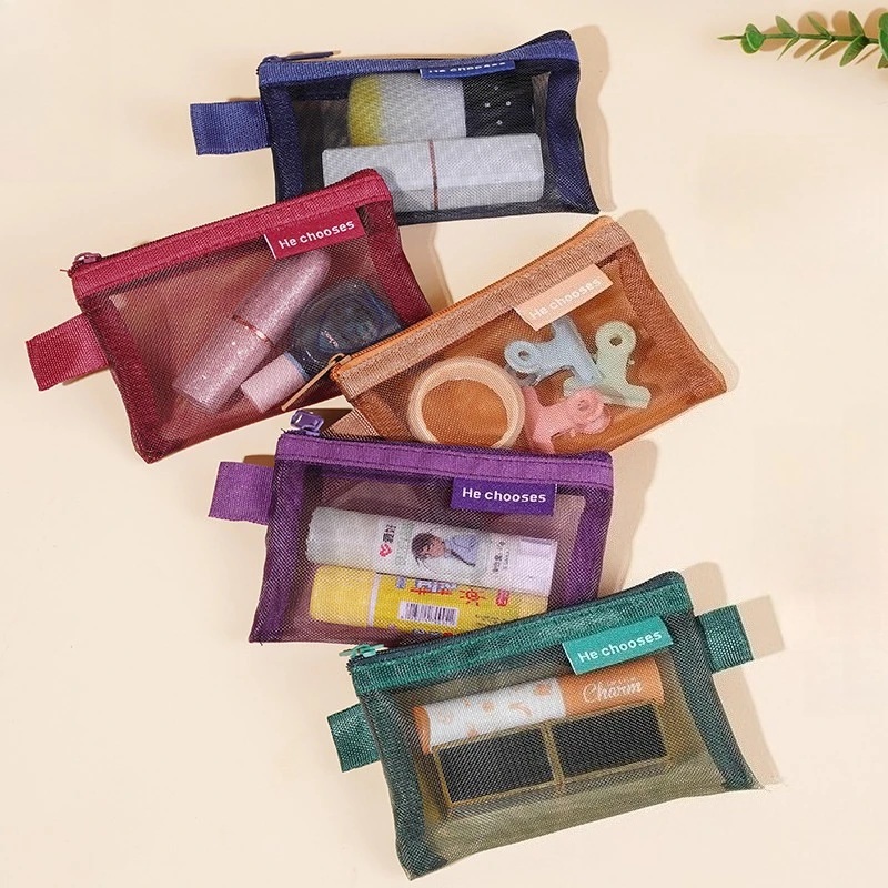 

Mesh Organizer Pouch - Breathable & Portable with Handle for Makeup/Earphones/Cables Compact Storage Bag Travel Accessories Case