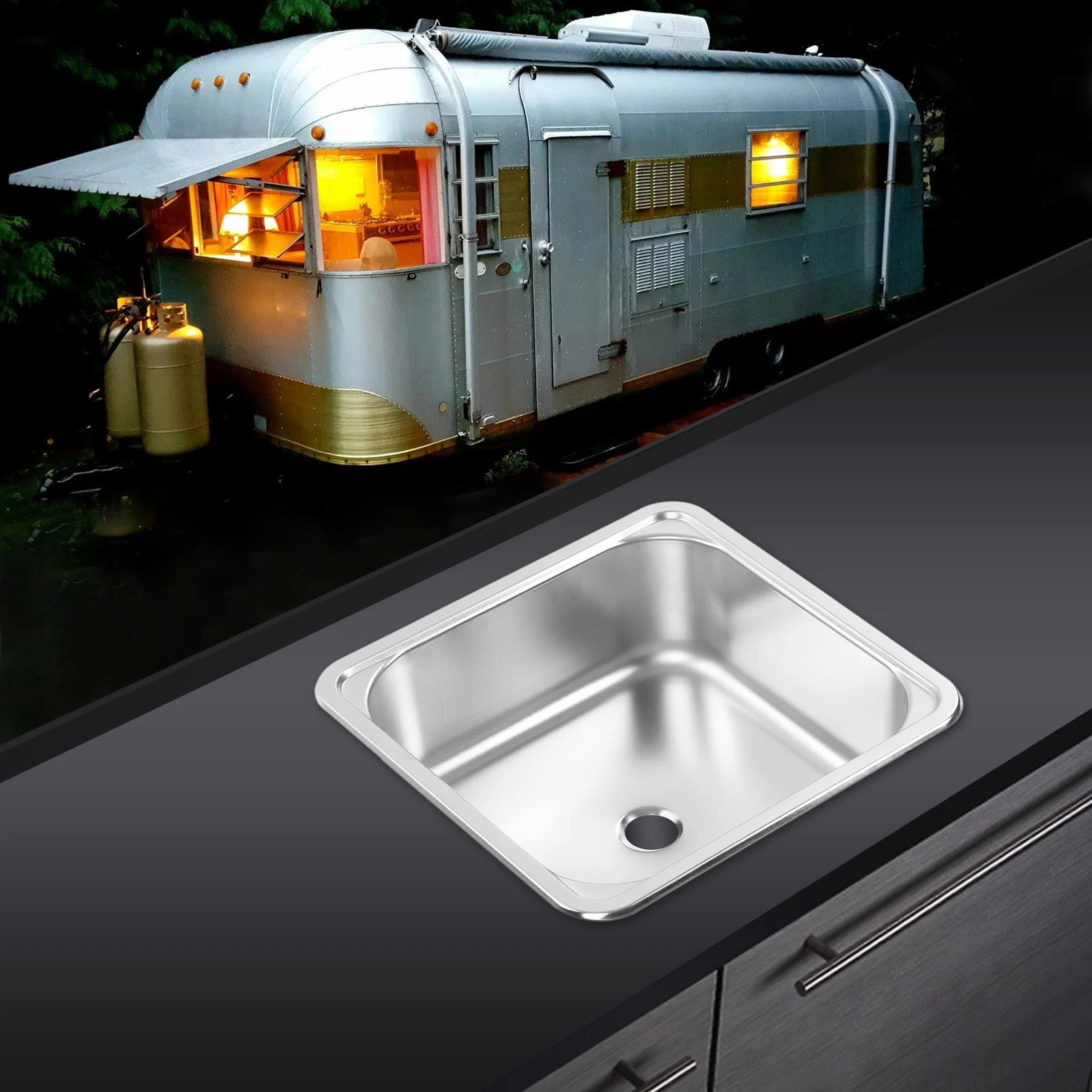 336x336x125mm RV Sink -304 Stainless Steel, Large Capacity&Scratch Resistant, Fit for Camper,Yacht, Boat, Durable, Easy to Clean
