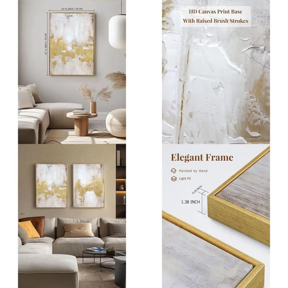 

Современное абстрактное искусство: двухсекционный холст с золотой и нейтральной текстурой, 20x28, подходит для дома или офиса