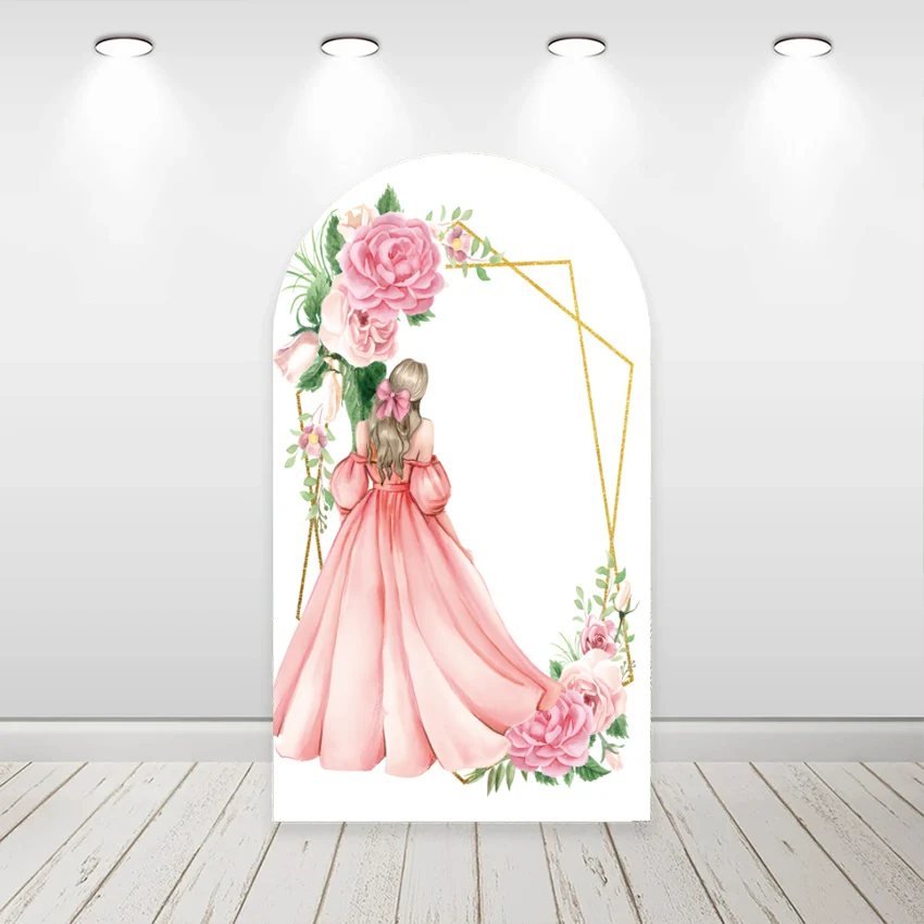 Mehofond Custom 2-Sided Quinceanera Princess Dress Sweet 15th Girls Birthday Party Covers Chiara Arch Background Decor Backdrop