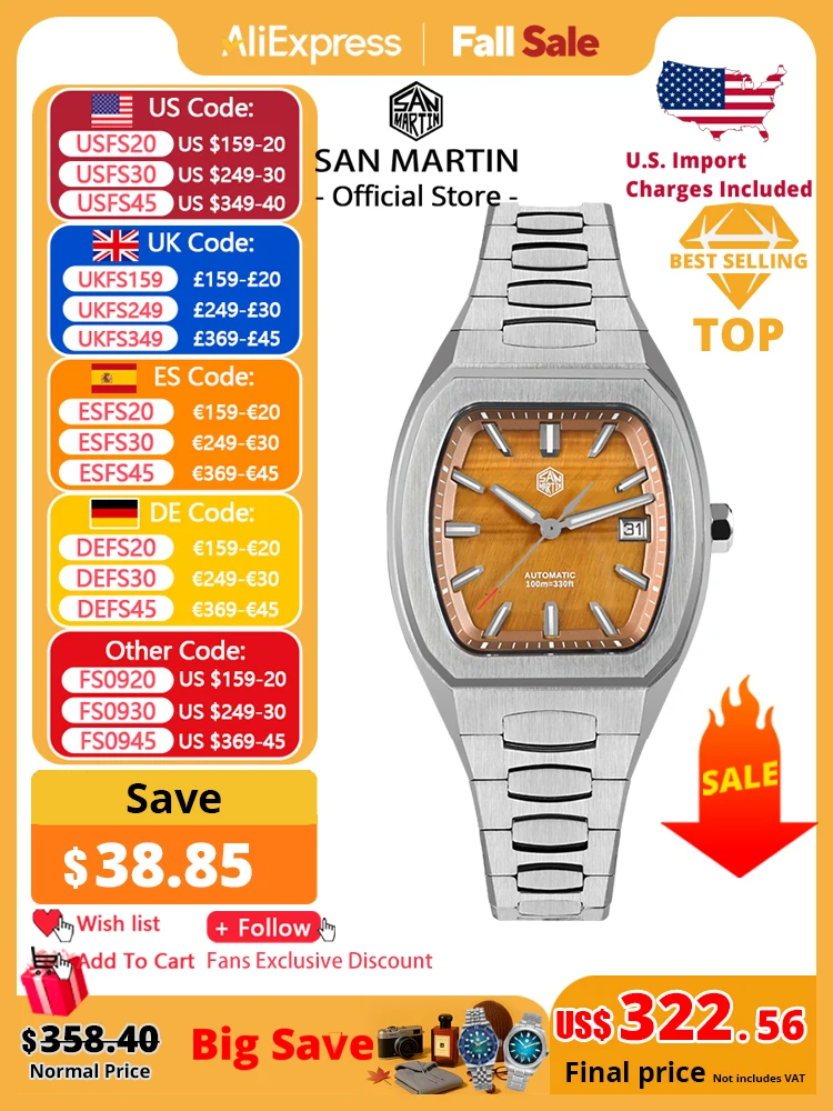 

San Martin 39.5mm Tonneau Luxury Men Watch Mineral Dial Casual Sports PT5000 SW200 Automatic Mechanical Sapphire Luminous SN0145