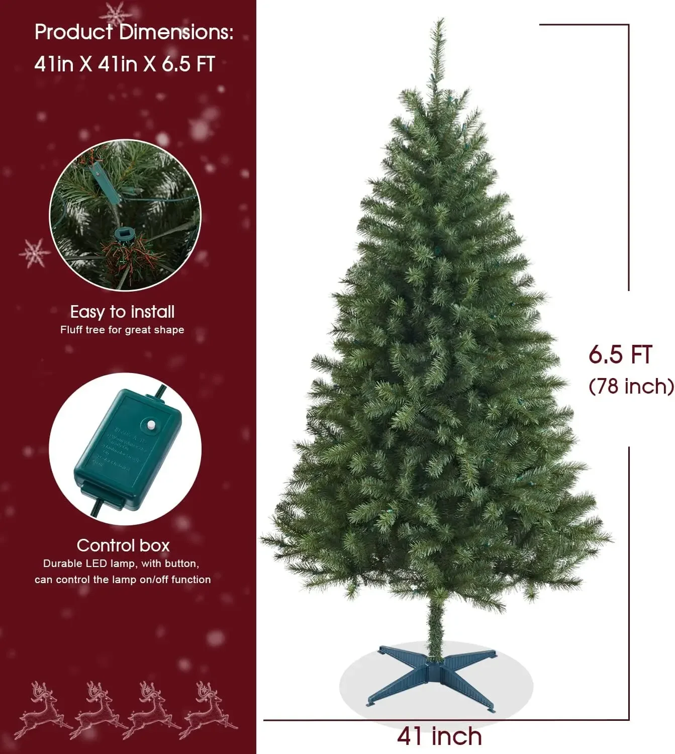 6.5ft Christmas Tree,Prelit Artificial Christmas Tree with 250 Color Changing LED Lights,UL Listed Tree,Easy to Assemble