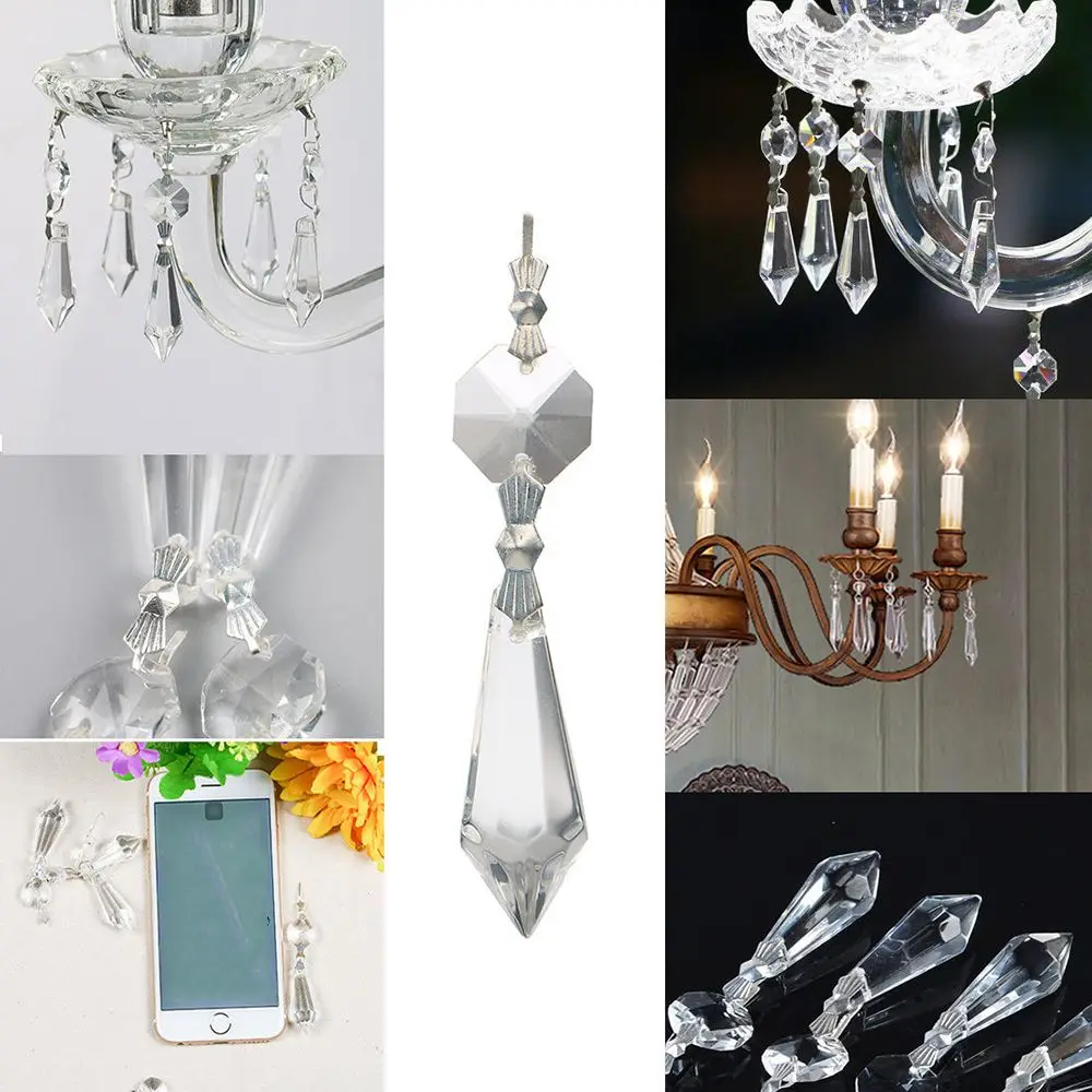 10Pcs Clear Crystals Chandelier Glass Lamp Prisms Parts Hanging Drops Pendants 38mm