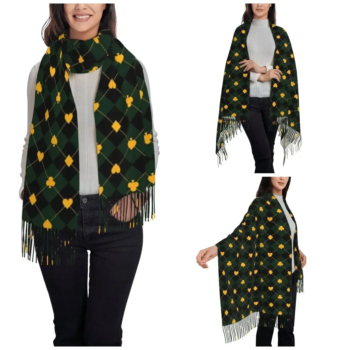 Womens Tassel Scarf Card Suit Art Large Winter Fall Shawl and Wrap Poker Art Aesthetics Gifts Cashmere Scarf