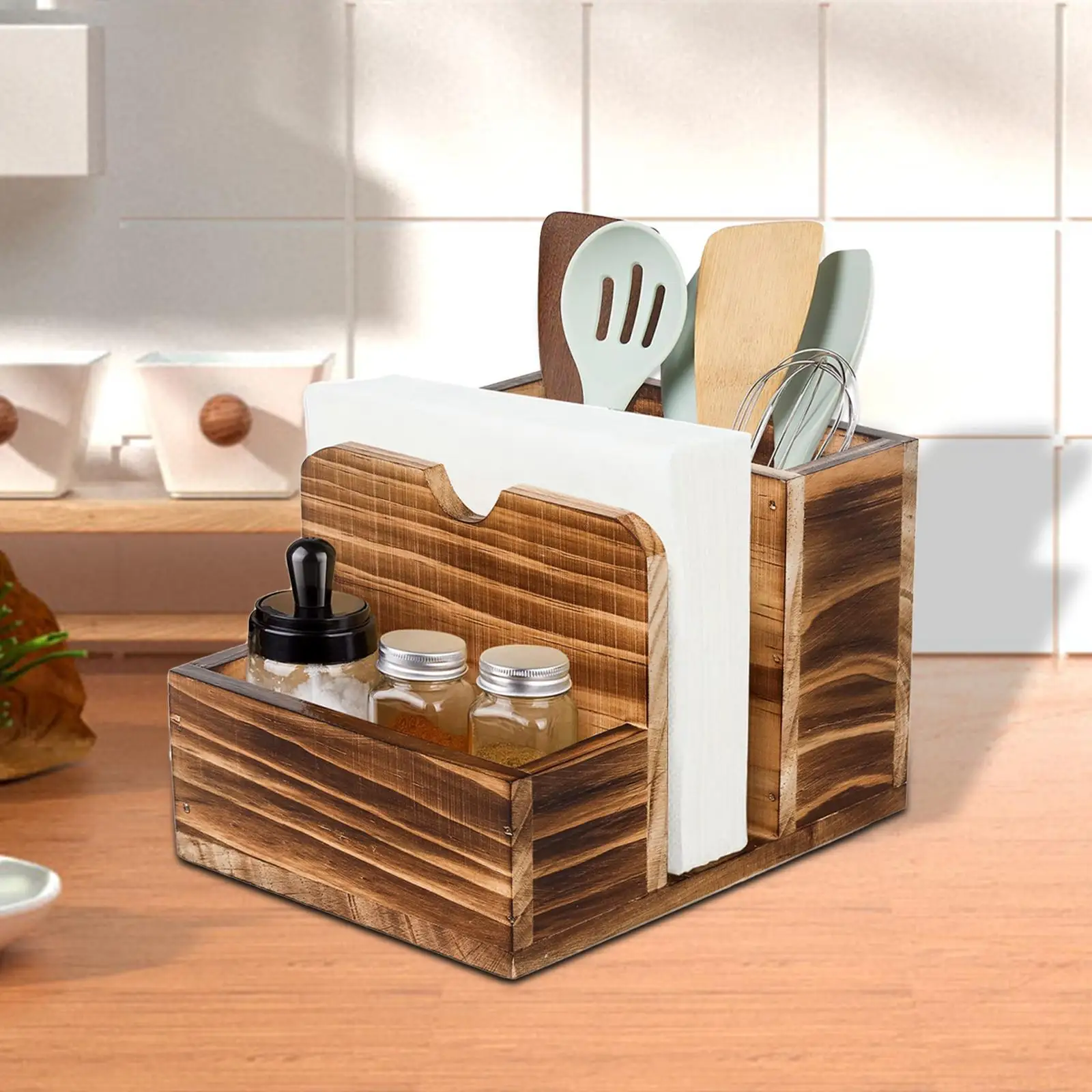 Napkin Salt and Pepper Holder Desktop Tissue Holder Box Space Saving Kitchenware Storage Rack for Kitchen Restaurant Home Use
