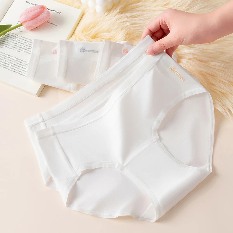5Pcs/Set Cotton Women Panties Sexy Underwear White Girls Briefs Solid Soft Panty Breathable Underpants Mid Waist Female Lingerie