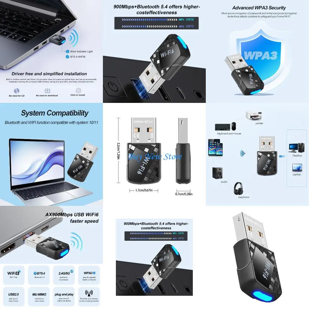 

20CE AX900 WiFi 6 USB Bluetooth-compatible Adapter Dongle Wireless Sound Receiver