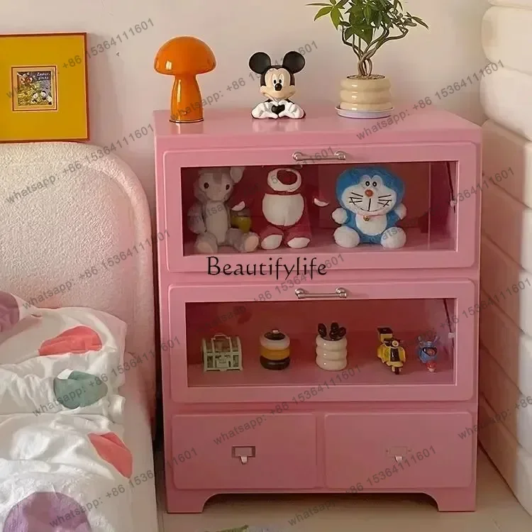 jj4  Dopamine Ins Pink Hand Office Storage Closet Living Room Storage Cupboard Modern Display Side Cupboard