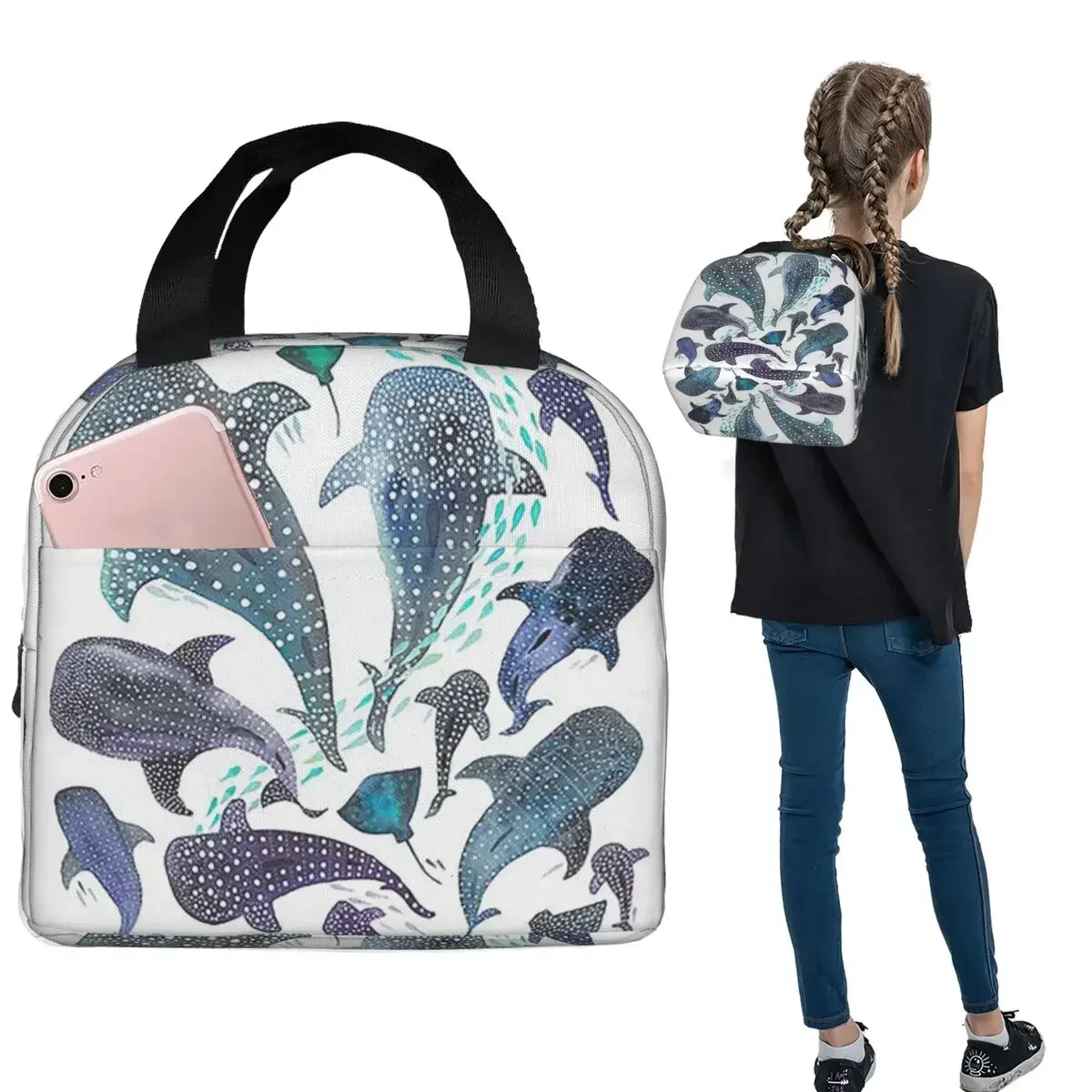 Whale Shark, Ray And Sea Creature Play Insulated Lunch Bag for Women Kids Portable Food Boxes Thermal Lunch Box Tote