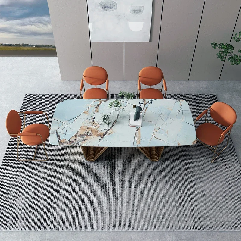 light luxury bright rock plate table modern simple small family dining table designer creative square stainless steel table