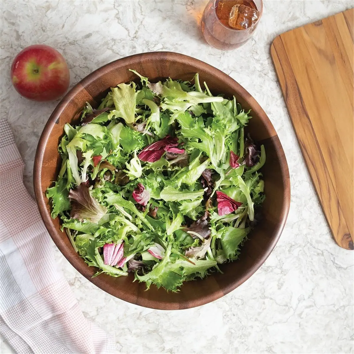 

2026 Новая большая деревянная салатница для домашнего использования с заправками для салата.