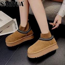 Platform Flats Snow Ankle Boots Women Fur Cotton Shoes Suede Woman Winter Brand 2025 Trend Plush Thick Warm Non-Slip Botas Mujer