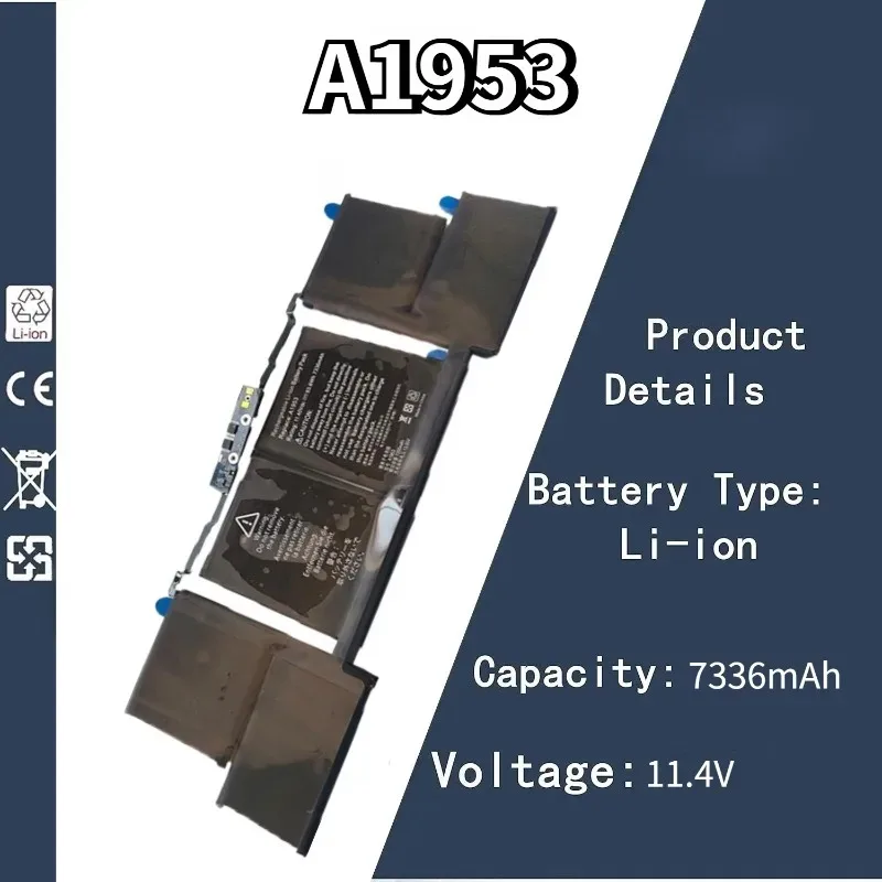 

Аккумулятор A1953 11,4 В, 7336 мАч для Apple MacBook Pro Retina A1990 (15 дюймов, ноутбук 2018), 15 дюймов, сенсорная панель 2018 2019, ноутбук
